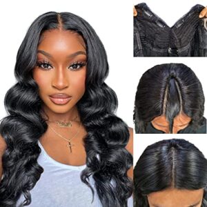 V Part Wig Body Wave Human Hair Wigs For Black Women Upgrade U Part Wig Brazilian Virgin Human Hair Wig Glueless Full Head Clip In Half Wig Human Hair No Leave Out Lace Front Wigs No Glue 16inch