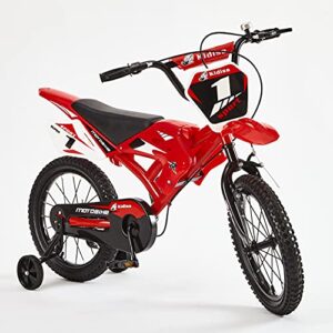 KIDISA™ CHILDREN'S MOTO BIKE BICYCLE WITH REMOVABLE STABILISER 16 INCHES 5 TO 8 YRS UK (Red)