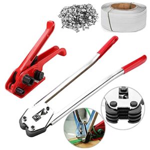 onchean PET/PP Manual Strapping Tools Heavy Duty Pallet Strapping Banding Kit Packing Machine Set Tensioner/Sealer with 1200M Tensioning Belts 1000 Metal Sealers