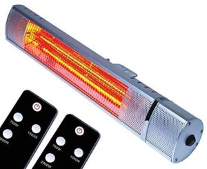 MYLEK Patio Heater 2000W - Electric Wall Mounted Outdoor Unit - Remote Control - IP65 Waterproof - Outside Aluminium Rustproof - Fast Heat-up Golden Tube