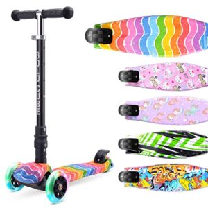 BOLDCUBE 3 Wheel Kids Scooter Foldable Height Adjustable Kick Scooter with Flashing LED Light Up Wheels