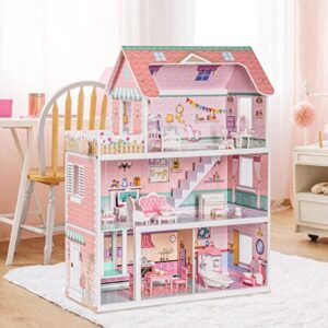 ROBUD Modern Dollhouse Wooden Dolls House Girls Playset Furniture Accessories Kids Lift Stai