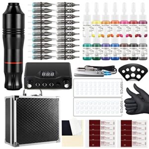 Tattoo Kit Professional Tattoo Machine Pen Kit with Tattoo Cartridge Needles Tattoo Inks Tattoo Power Supply for Beginner