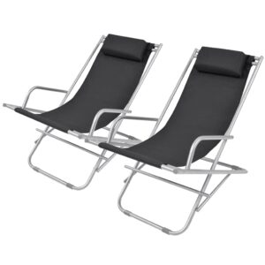 YOPOTIKA garden Terrace Reclining Deck Chairs 2 pcs Steel Black