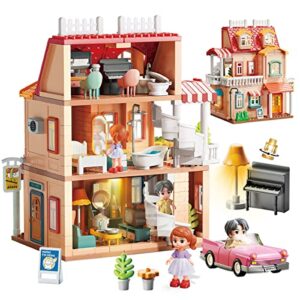 GILOBABY Dollhouse Play Set 261 Pieces Building Blocks with 2 Dolls