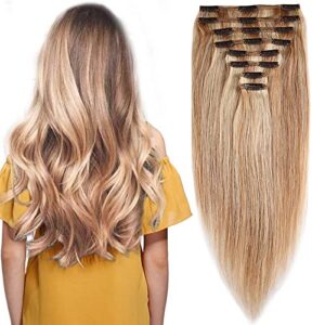 Various Colours - 8 PCS Double Weft Human Hair Extensions Remy - Full Head Thick Straight (18"-140g