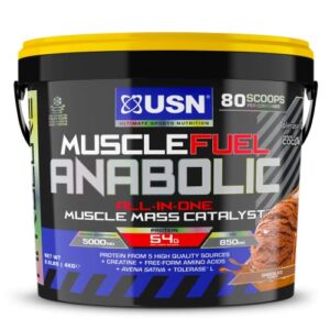 USN Muscle Fuel Anabolic Chocolate All-in-one Protein Powder Shake (4kg): Workout-Boosting