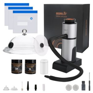 BORUIT Smoking Gun Portable Cocktail Smoker + Smoker Hood + 2 Cans Wood Chips + Cocktail Smoke Lid + Vacuum Machine Portable BBQ Smoke Infuser for Cheeses Salmon Steak Meat Cocktails(gift set)