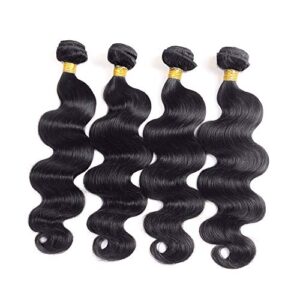 ELEE'S HAIR Brazilian Human Hair Body Wave Bundles Natural Color 100% Human Hair Extension Natural Color Human Hair Weave Remy Hair 4 Bundles(20 22 24 26)