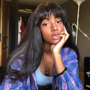 X-Tress Brazilian Straight Human Hair Wigs 20" Middle Length Hair Wig Natural Color Wig with Fringe Free Part Average Size None Lace Wigs Human Hair Brazilian Wig(20")