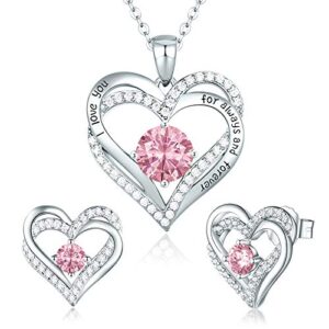 CDE Jewellery Sets for Women 925 Sterling Silver Heart Necklace and Earrings Sets Anniversary Birthday Jewelry Gifts for Her Wome