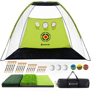 SAPLIZE Golf Hitting Net with 3-IN-1 Foldable Hitting Mat