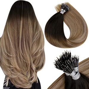 Vivien Brown Blond Nano Hair Extensions Human Hair 16 Inch Balayage Nano Tip Hair Extensions Real Hair #2/6/18 Dark Brown Ombre Medium Brown and Ash Blonde Nano Link Human Hair Extensions 50g/50s