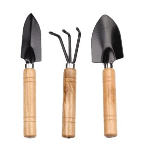 FRAHS 3 Piece Gardening Tool Set Mini Wood Handle Shovel Trowel Gardening Tools for Flowers Succulent Tranplanting Gardening Gifts for Women Me