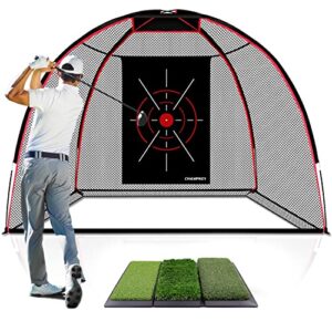CHAMPKEY Premium 10' x 7' Golf Hitting Net | 5 Ply-Knotless Netting with Impact Target Golf Practice Net Ideal for Indoor and Outdoor Training
