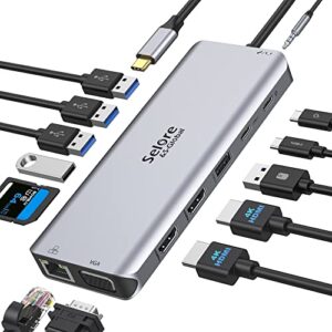 Laptop USB C Docking Station Dual Monitor USB C Hub Multiport Adapter Dual HDMI Dock 14 in 1 Thunderbolt 3 Hub Triple Display with 2HDMI VGA Updated 10Gbps USB 3.1 PD 100W Network Audio for HP/Surface