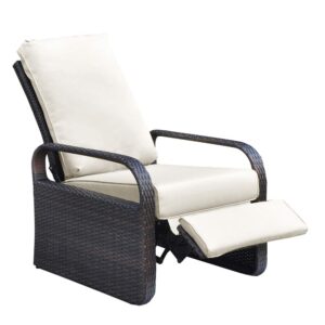 Outdoor Resin Wicker Patio Recliner Chair with Cushions
