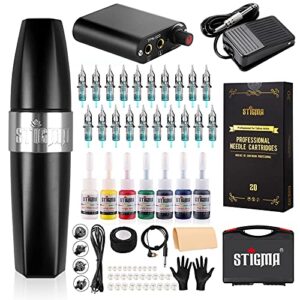 Stigma Tattoo Pen Machine Kit Rotary Complete Tattoo Set with 20Pcs Cartridges Needles Power Supply Tattoo Ink Tattoo Kit with Plastic Box for Beginners and Tattoo Artists EM123KITP162-1-UK