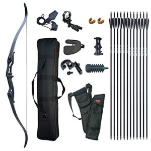 D&Q Takedown Recurve Bow and Arrow Set Adult Kit Archery Hunting Shooting Target Practice Competition Survival Longbow Package 30 35 40 45 lbs Right Handed with Bow Case Stringer Arrow Quive