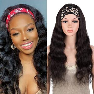 DÉBUT Body Wave Human Hair Headband Wigs for Black Women 10A Brazilian Virgin Hair Wigs Natrural Black 14-28 Inches (26 inch