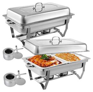Vinod Stainless Steel Buffet Chafing Dish Solid Steel Lid 9 Litre(2 Pan 4.25L Each) Food Warmer Catering (Set of 2)