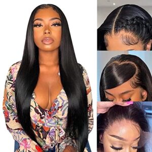 Lace Front Wig Human Hair 180% Density Brazilian Human Hair Wig 13*4 Straight Lace Front Wig For Black Women With Baby Hair Pre Plucked Free Part 16 Inch
