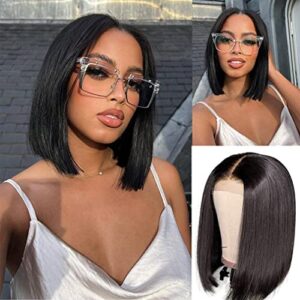12inch Bob Wig Human Hair Lace Front Wig BEAUSHINE Brazilian 4x4HD Short Straight Lace Closure Bob Wigs for Women 150%Density Natural Black