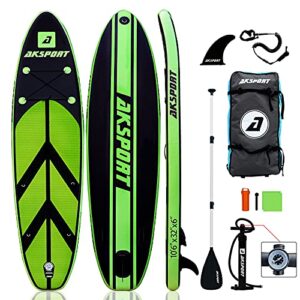 AKSPORT 10'6"×32"×6" Inflatable Stand Up Paddle Board with Premium Non-Slip Deck