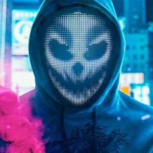 Pakuyi LED Light Up Mask Halloween Mask with Bluetooth App Control Scary LED Mask Purge Halloween Costume for Festival Cosplay Halloween Costume Masquerade Parties Carnival Gif