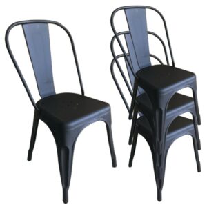 NAQ Metal Tolix Garden Dining Chair Set of 4 Industrial Vintage Stackable Kitchen Chair Gun Metal High Back Black for Home Bistro Restaurant Wedding Cafe Patio Outdoor and Indoor (Black)