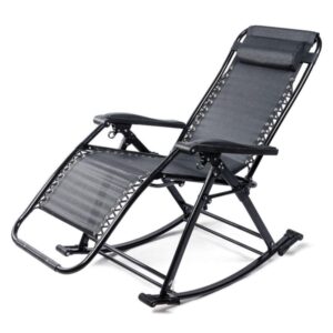 CHFQ Rocking Garden Lounger Rocking Chair With Adjustable Footrest And Reclining Back Folding Recliner For Patio 178cm Steel Frame Black Supported Weight Max 150kg/330 lb c2003 (Color : Black)