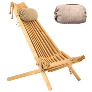 Mr. Woodware 100% Natural Tamarack Folding Wooden Patio Garden Outdoor Lounge Chair Normal Size - Modern Rope Design - No Screws - Easy to Assemble Soft Cushion Included