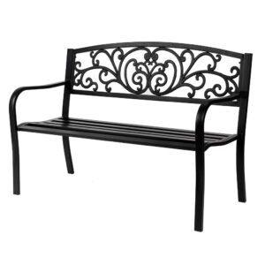 GlobalDeal Direct Metal Antique Garden Bench Outdoor Garden Furniture Park Chair Seat Cast Iron Backrest Bench Outdoor Double Seat-Black