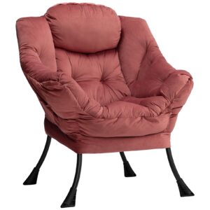 HollyHOME Armchair Accent Chair Lazy Chair Lounge Chair with Armrests Modern Velvet Fabric Leisure Sofa Chair with Steel Frame
