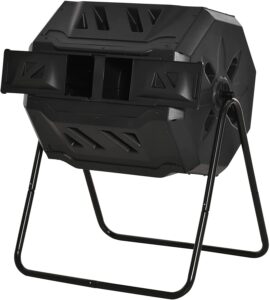 Senua 160L Tumbling Compost Bin Outdoor Dual Chamber 360° Rotating Composter With Sliding Doors & Solid Steel Frame Waste Bin Composting Tumbler