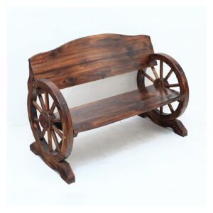 TOMYEUS Bench for Outdoor Outdoor Leisure Bench Pastoral Style Wooden Bench Carbonization Process Retro Wheel-shaped Porch Bench Wooden Double Chair Garden Bench (Color : A)