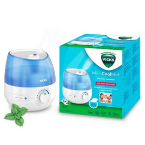 Vicks Mini Cool Mist ultrasonic humidifier - Adjustable mist control - 1.8 L Tank - Home use in bedrooms
