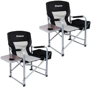 KingCamp Folding Camping Chairs for Adults Set of 2 Heavy Duty Directors Chair Folding with Cooler Bag and Side Table Support up to 150KG
