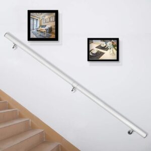 VEVOR Stair Handrail 6ft Length Stair Rail Aluminum Handrails for Stairs 200lbs Load Capacity Stairway Railing Long Steel Pipes Hand Rails for Indoor Stairs Wall Mount Staircase(White