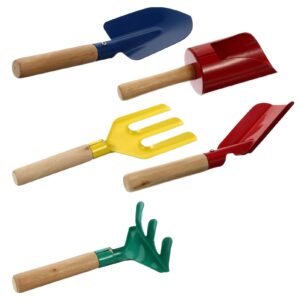 BAOWKQ 5pcs Kids Gardening Tools Set Metal Beach Toy with Sturdy Wooden Handle Safe Garden Tools Kids Beach Diggers Sand Scoop Shovels GINOLEI (Size : 5pcs)