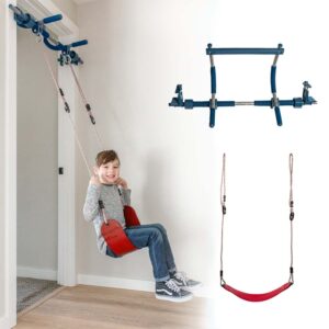 Gym 1 Deluxe Doorway Swing Set – All-in-One Indoor Gym and Playground for Kids and Adults – Two Attachments for Fun and Fitness Indoors: Pull-Up Bar and Plastic Swing – Color: Red