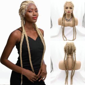 Hand Tied Braided Wigs for Women Synthetic Lace Front Wigs with Baby Hair (27/613 mixed)