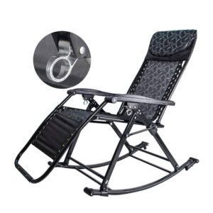 WGFGXQ Garden Rocking Chair Folding Recliner For Heavy Duty People - Outdoor Patio Deck Adjustable Sun Lounger Rocker Zero-Gravity Seat With Headrest
