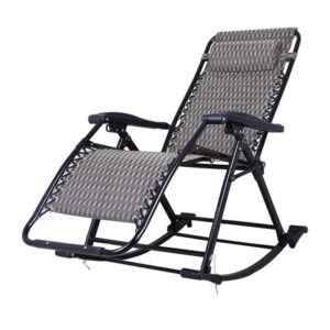 CHFQ Rocking Garden Lounger Rocking Chair With Adjustable Footrest And Reclining Back Folding Recliner For Patio 178cm Steel Frame Black Supported Weight Max 150kg/330 lb c2003 (Color : Gray)
