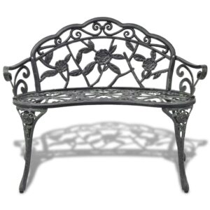 mewmewcat 2 Seater Outdoor Seating Garden Bench Patio Bench Outdoor Seating with Decorative Cast Aluminium Backrest Gree