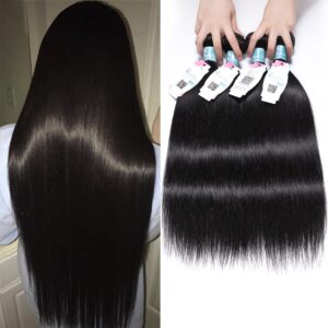 Peruvian Straight Human Hair 4 Bundles 16 18 20 22 Inches 400g Total 100% Unprocessed Virgin Human Hair 1 B Color Double Weft Can Be Dyed and Bleached