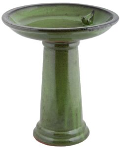 Fallen Fruits Ltd FB424 CERAMIC BIRD BATH ON PEDESTAL GREEN