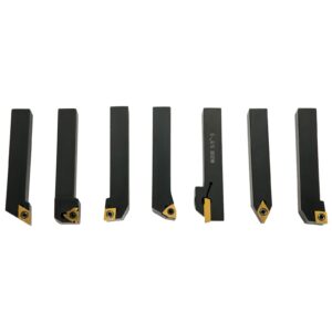 BestEquip Indexable Carbide Tools 1/4" Industrial Lathe Tools 7Pcs/Set Turning Tool Set Super-Hard 40cr Mental Lathe Tools Inserts Carbide Tool Holder for Lathe in Black with Portable Case