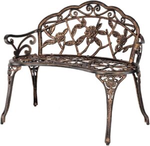 Garden Bench 2 Seater Outdoor Bench Furniture Cast Aluminium Patio Bench Seating Park Patio Seat Cast Iron Cast Aluminium Frame Antique Finish Chai
