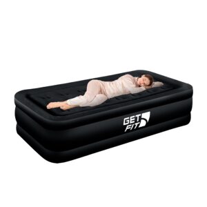 Get Fit Air Bed with Built In Electric Pump - Premium Single Size - Blow Up Bed with Free Pillow - Elevated Inflatable Air Mattress for Outdoor
